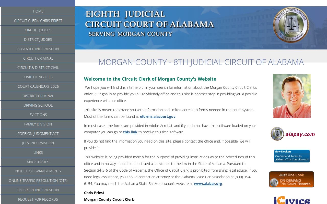 Morgan County court docket official county court home