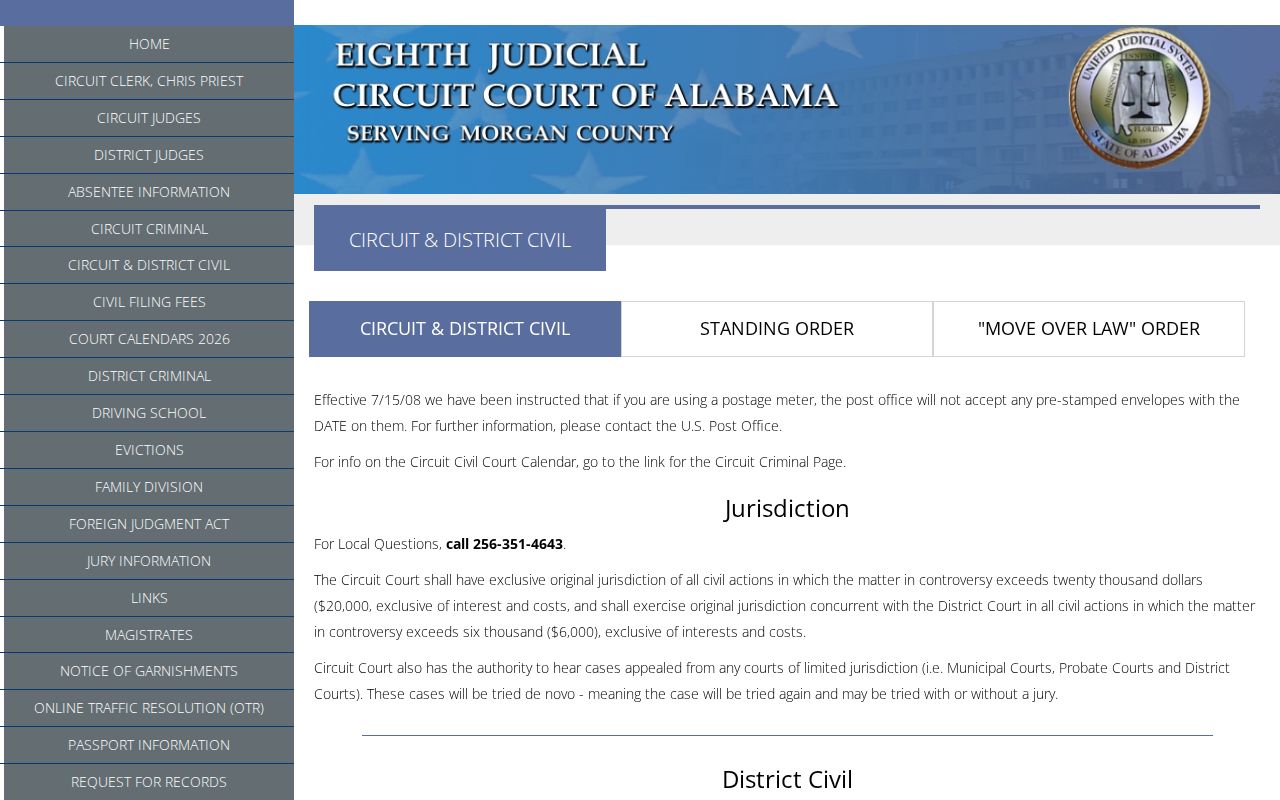 Morgan County civil docket Circuit and District civil division
