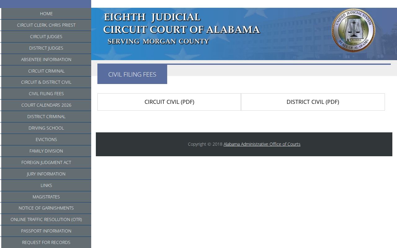 Morgan County civil docket civil filing fee information