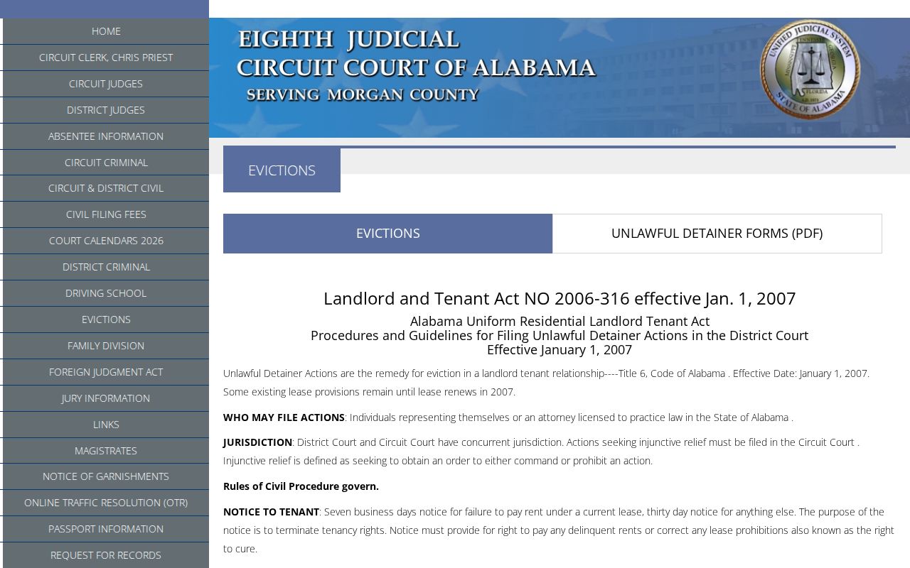 Morgan County civil docket eviction division information