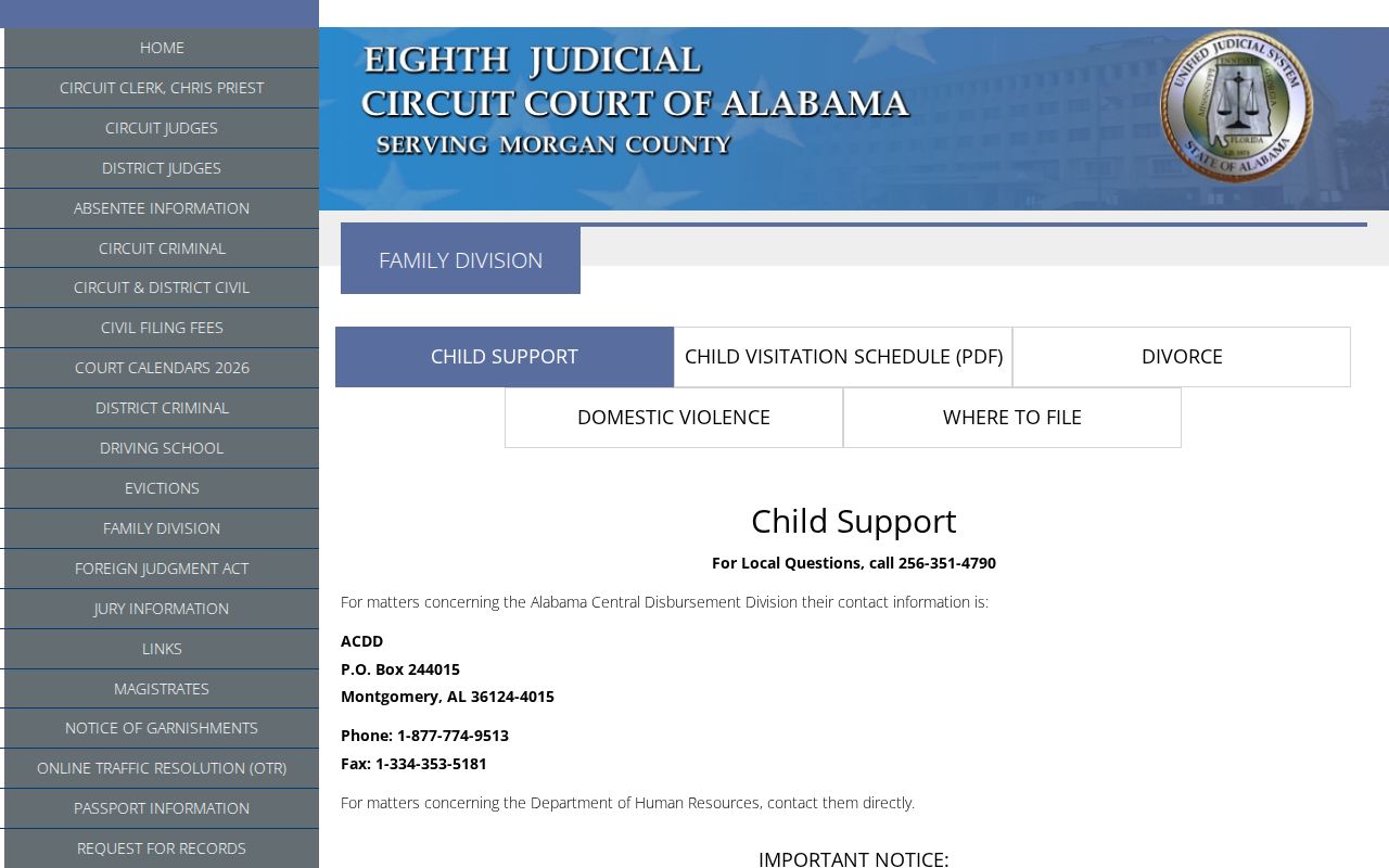 Morgan County civil docket Family Division page