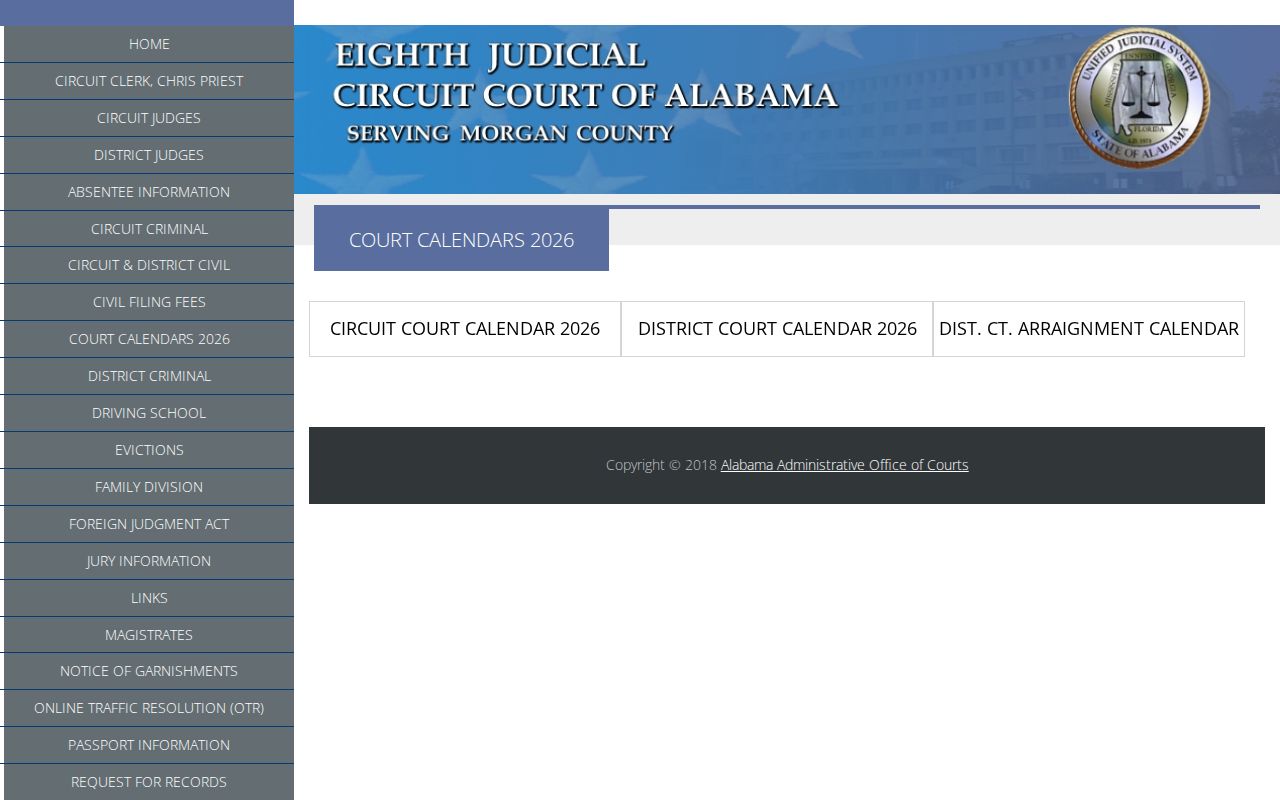 Morgan County court calendar 2026 calendar index