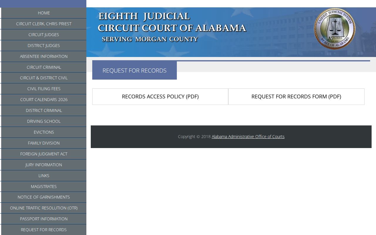 Morgan County court records request page