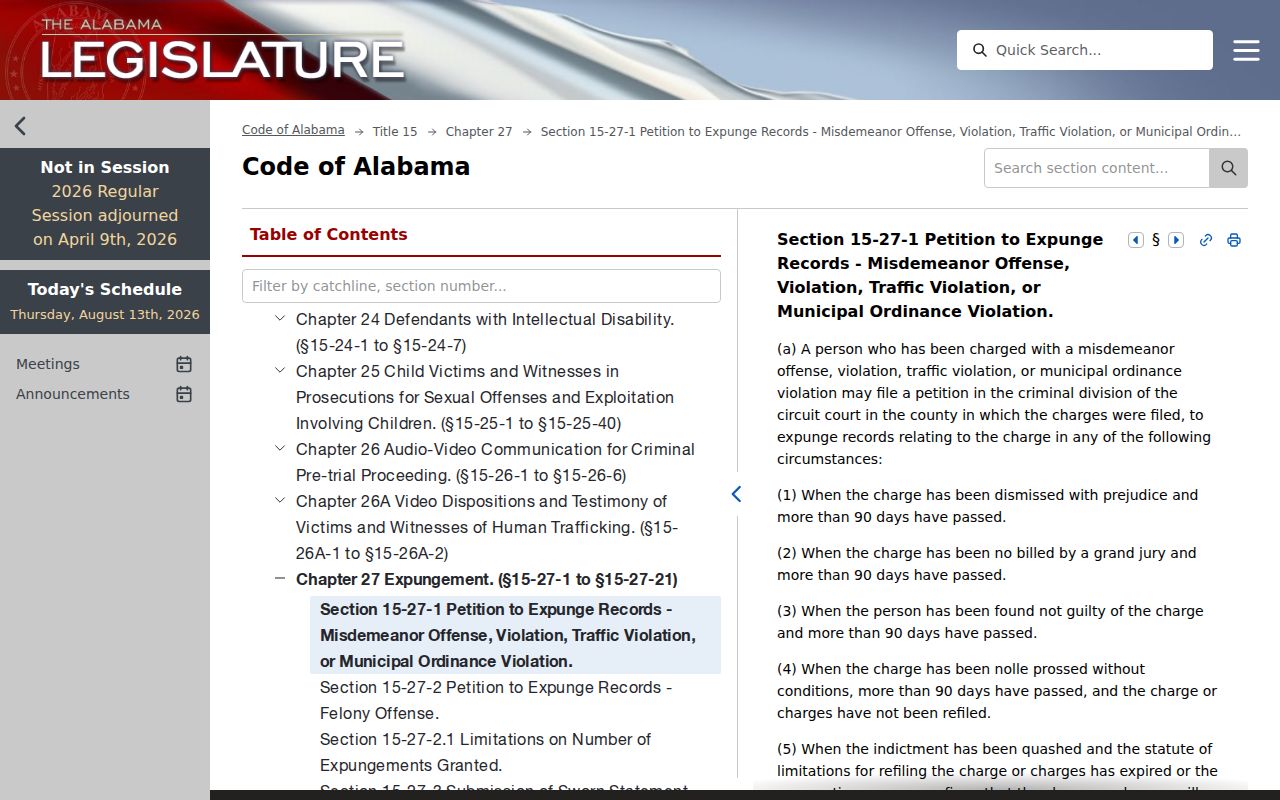 Morgan County criminal docket Alabama expungement provision