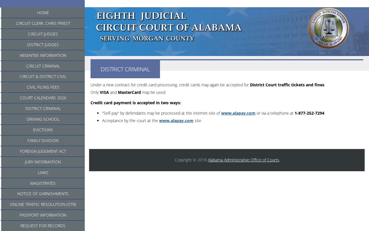 Morgan County criminal docket District Court division page