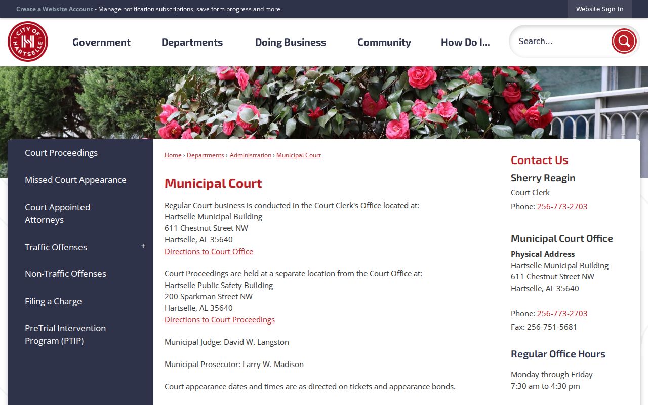 Hartselle court docket municipal court office information