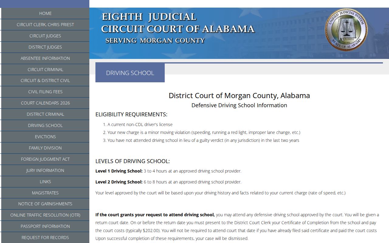 Morgan County traffic court records driving school process